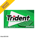 Trident, Sugar Free Gum, Spearmint, 14 ct (15 Pack)
