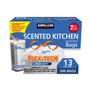 Kirkland, Scented Kitchen Drawstring Trash Bags, Flex-Tech, White, Fresh Scent, 13 Gallon, 200 ct (1 Pack)
