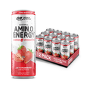 AMIN.O. ENERGY, Strawberry, Energy Sparkling Hydration Drink, 12 oz (12 Pack)