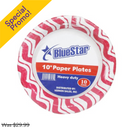 Blue Star, Paper Plates, Red Stripes, 10 in (24 Pack)